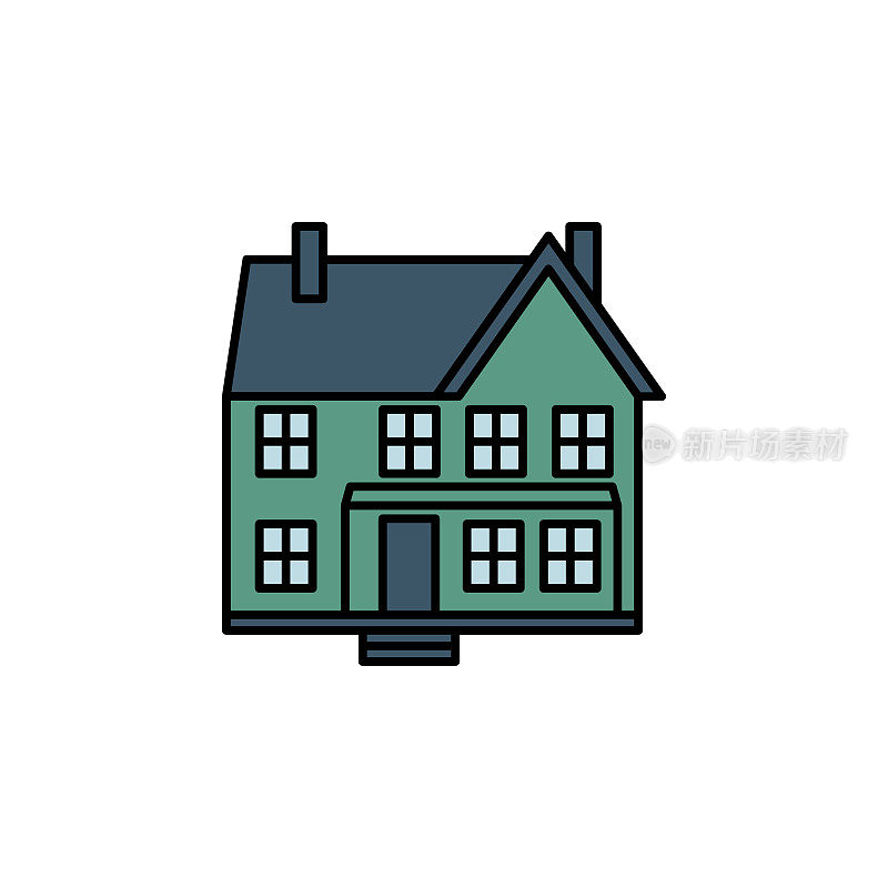 白色背景上的住宅建筑线图标。标志和符号可以用于网页，logo，移动应用程序，UI, UX